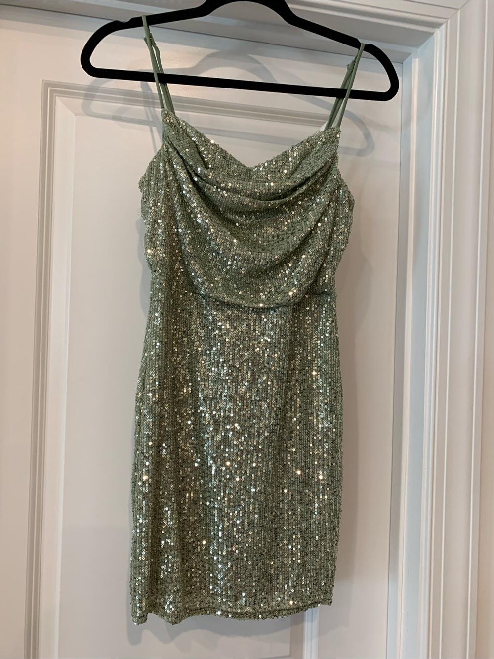 Windsor Sage Green Sequin Cowl Neck Mini Dress NWOT